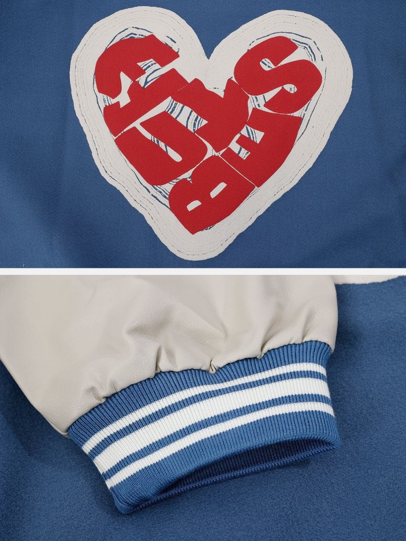 Bleu  Vestes Aelfric Eden Letter Love Foaming Varsity Jacket - RKX-1417002